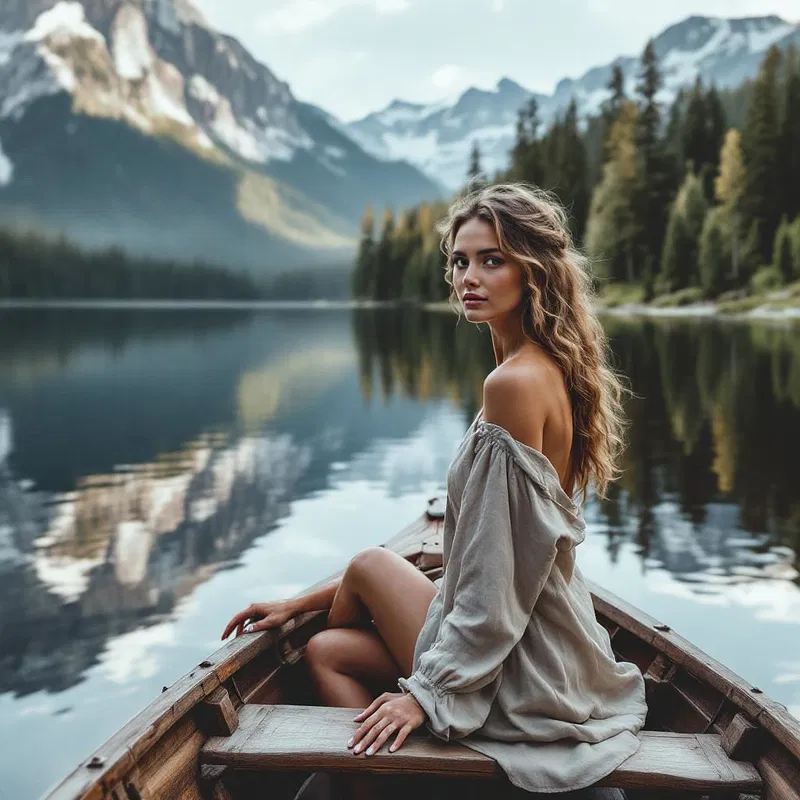 Swedish woman on a traditional wooden boat