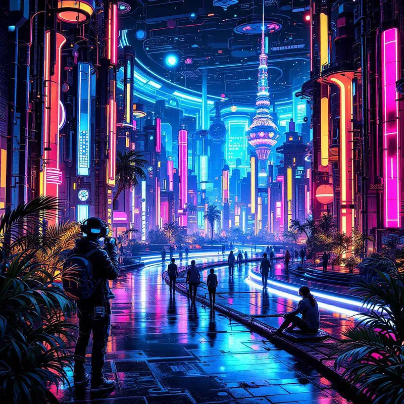 Cyberpunk-themed virtual reality park