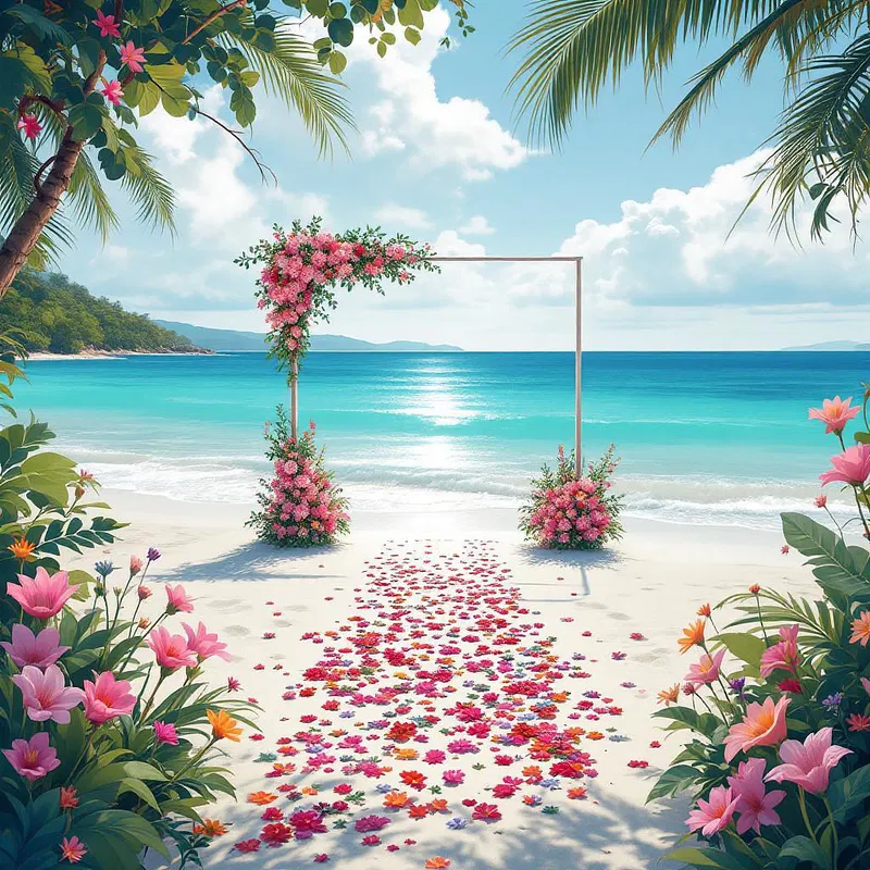 AI-imagined destination beach wedding