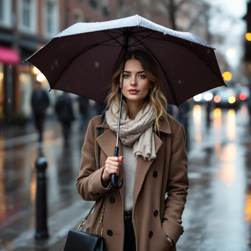 Stylish Scandinavian woman on a rainy day