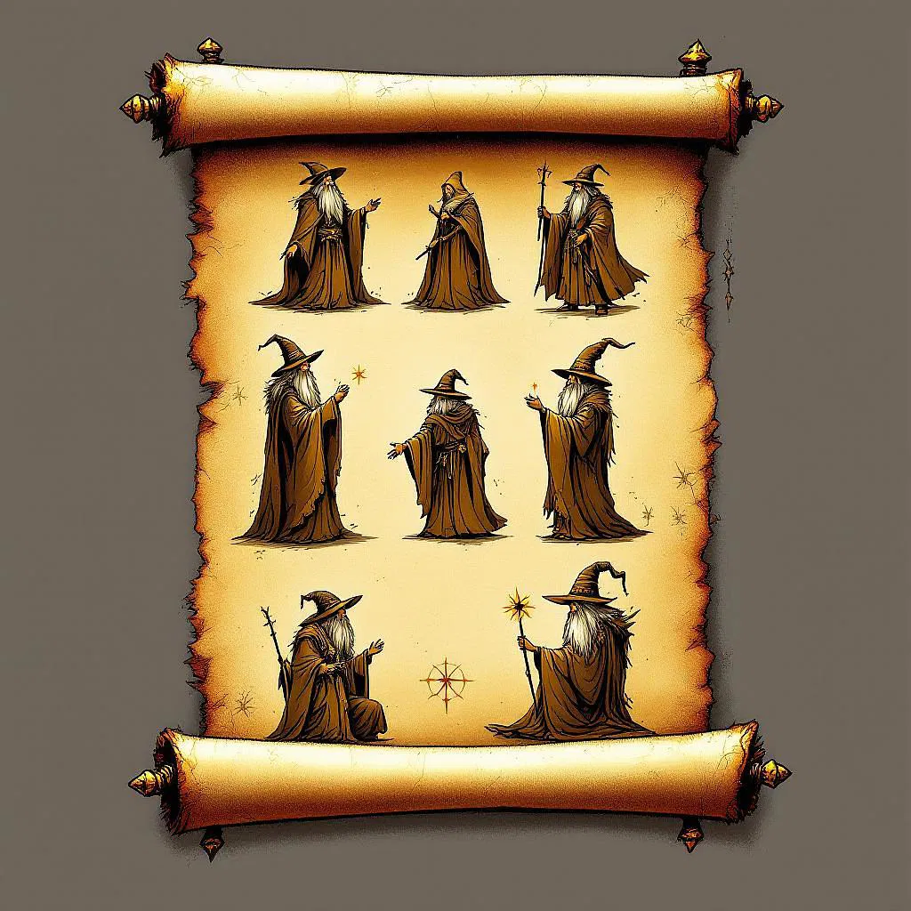 Magic scroll with wizard attire designs