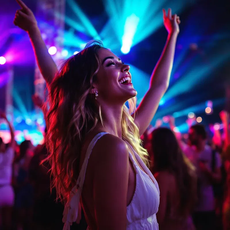 Woman in a white dress at a music festival