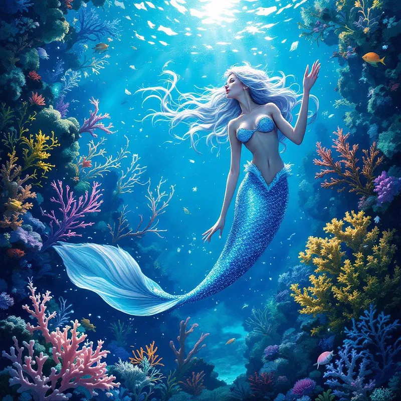 Mermaid character swimming under the sea