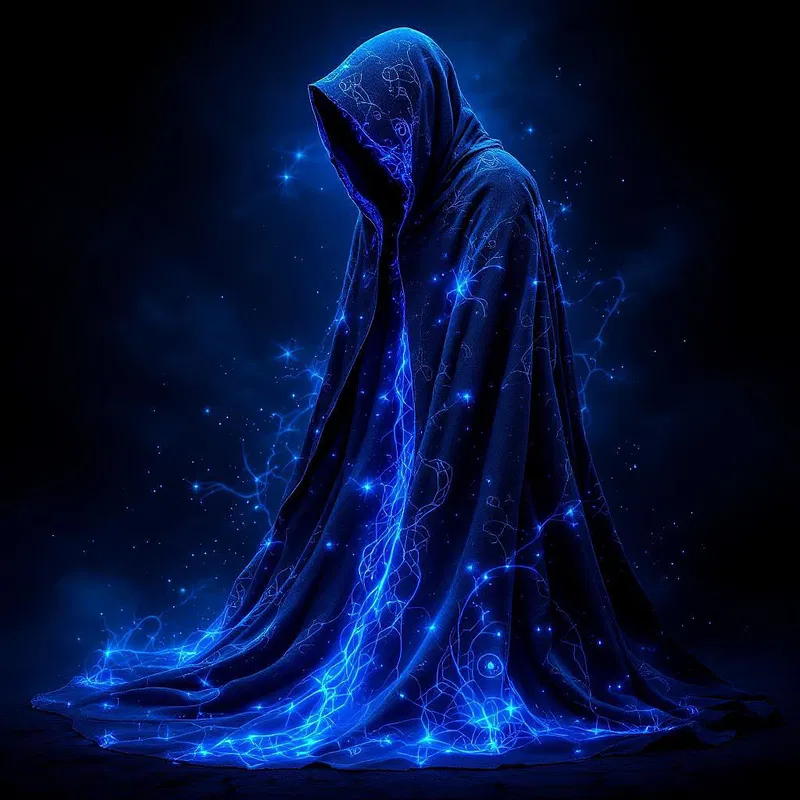 Blue hues illuminate a wizard's cloak