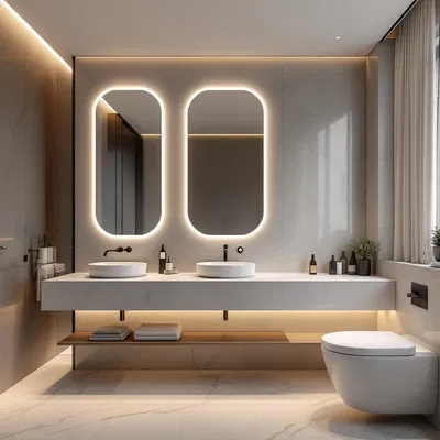 Sophisticated bathroom with AI-inspired modern elegance.