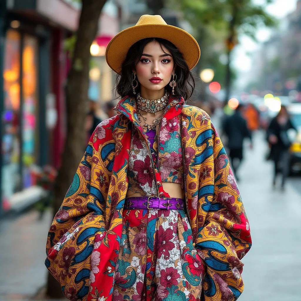 Vibrant AI-created street fashion with global influences