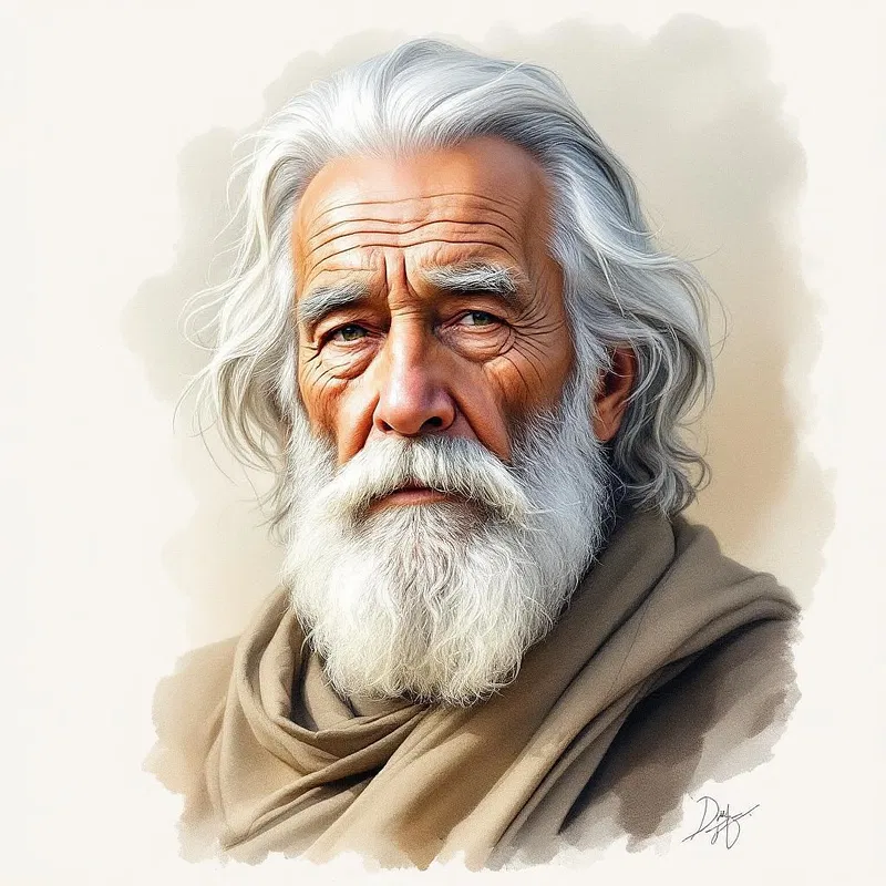 AI watercolor portrait of an elderly man with wisdom