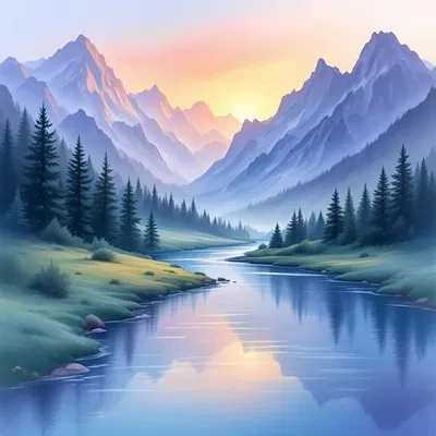 AI-generated watercolor painting of a serene landscape