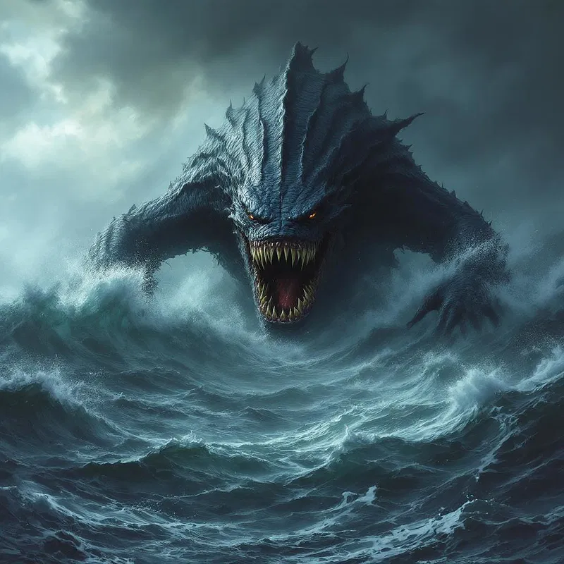 A leviathan lurking beneath turbulent waters.