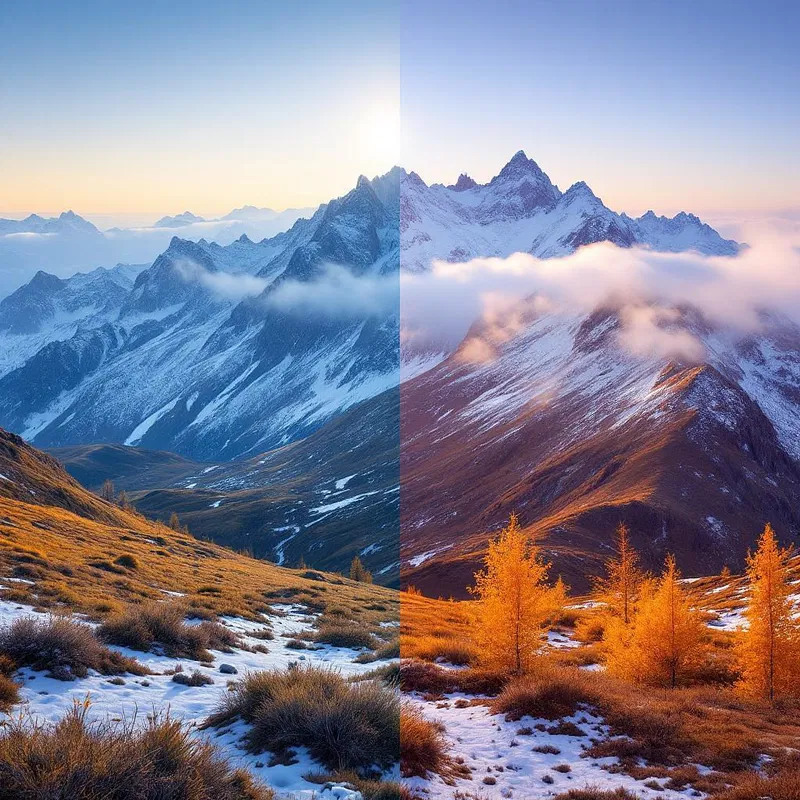 Mountain scenery transitioning in seasons