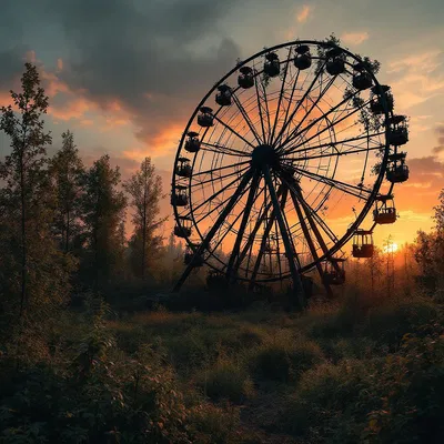 Abandoned Ferris wheel in Chernobyl with AI realism