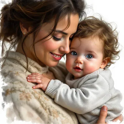 AI-generated hyperrealistic image of a mother and child.