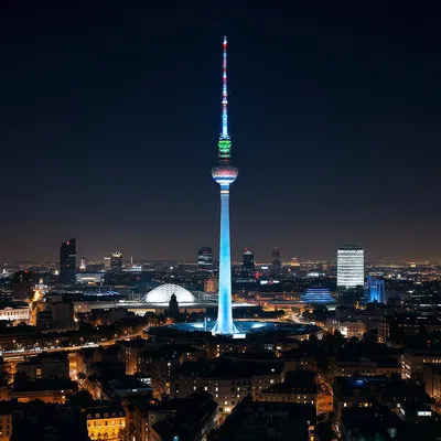 View over Berlin city with illuminated TV Tower during night