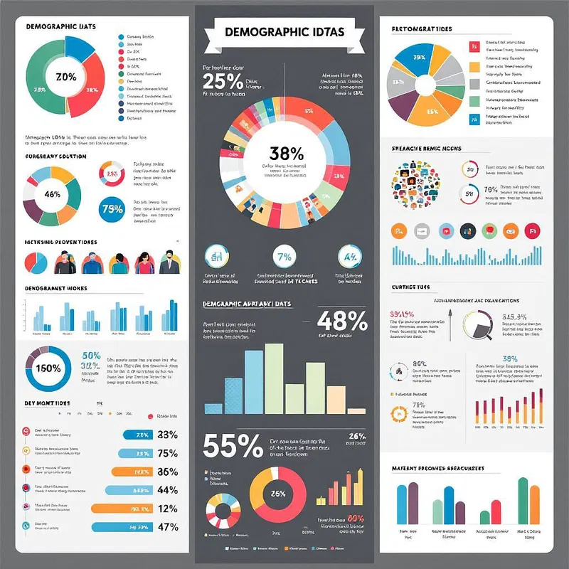 Demographic data infographic with pie charts