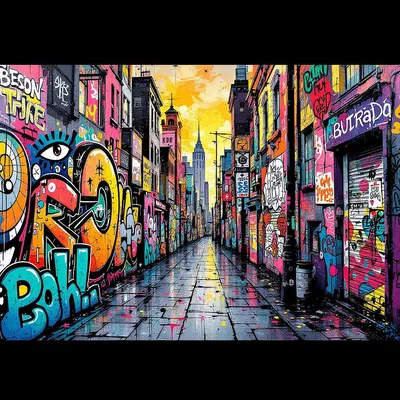 AI-generated graffiti art of a cityscape