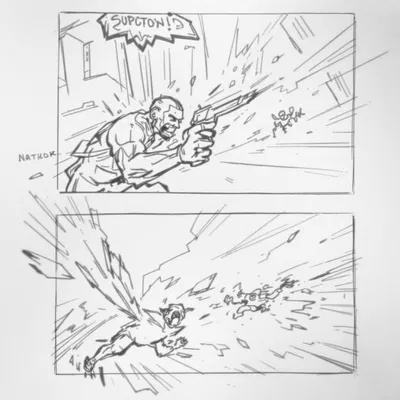 Action scene storyboard sketch