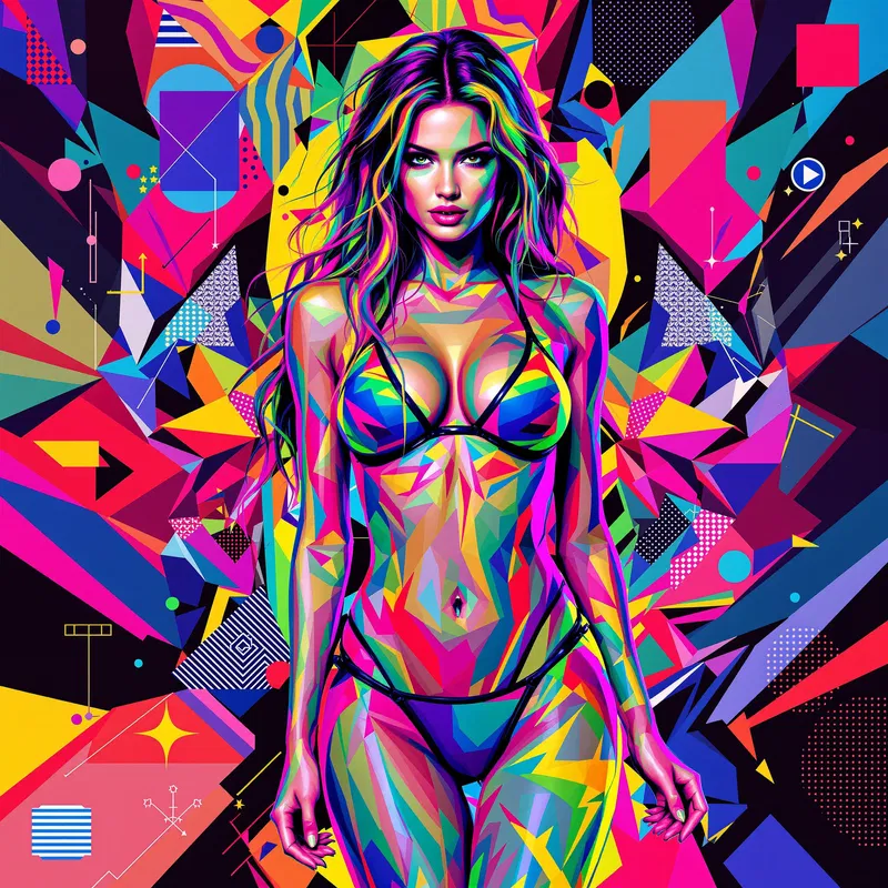 Vibrant Latex Bikini art with geometric patterns