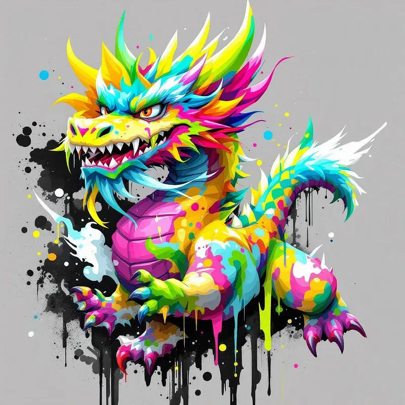 Graffiti art of a colorful dragon