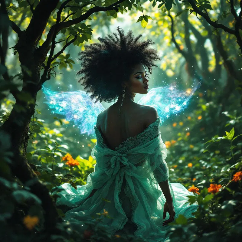 Mystical image of African woman and nature