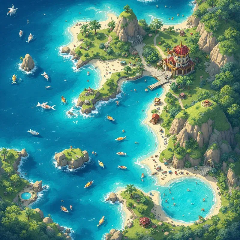 Serene coastal region with mermaid lagoons