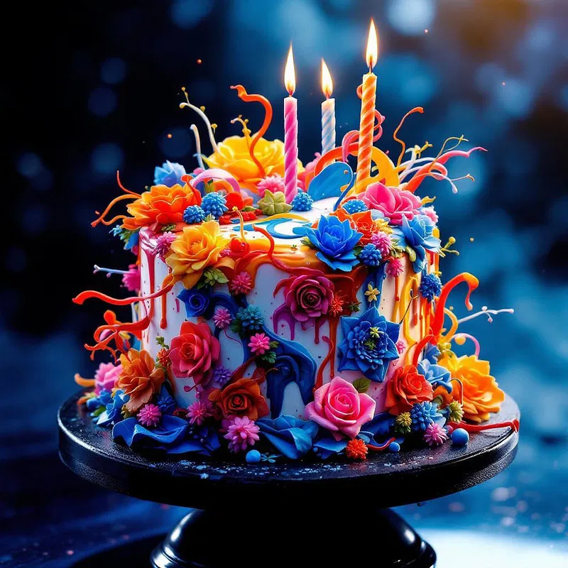 AI-enhanced birthday cake with elaborate designs