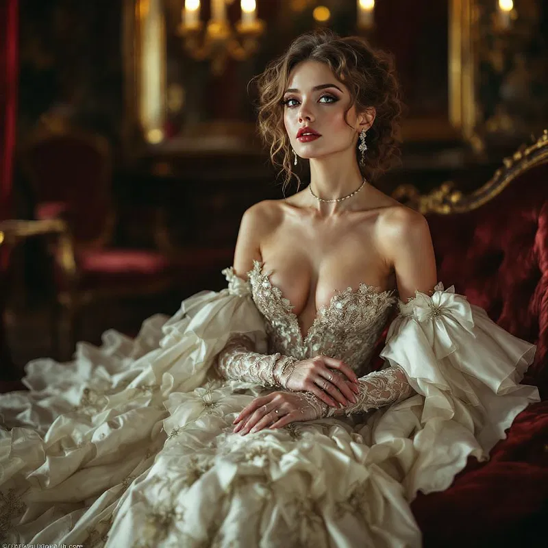 Victorian era beauty in luxurious gown