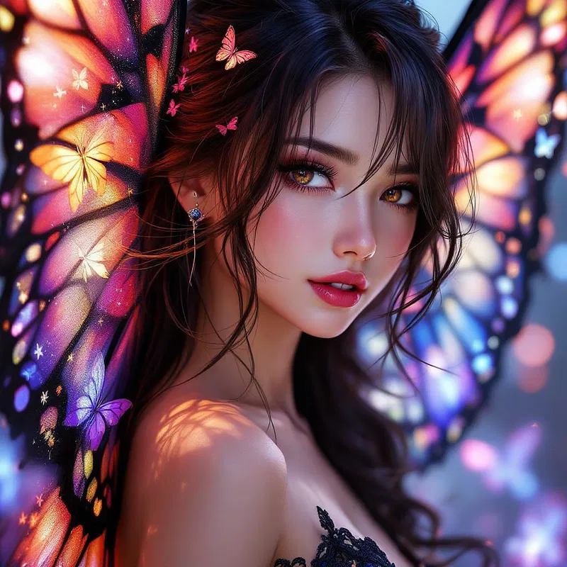 Elegant anime character with butterfly wings