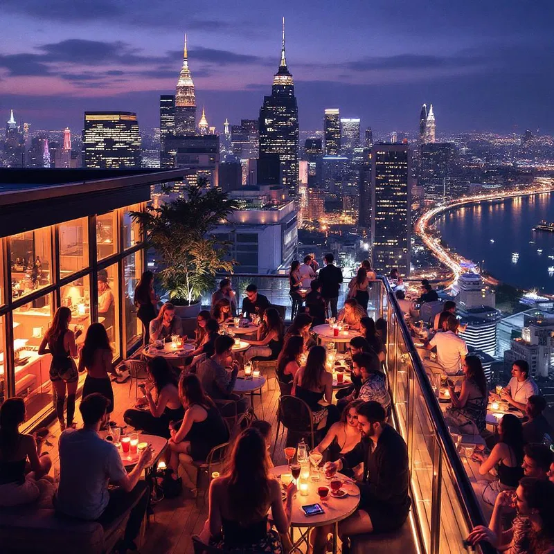 AI-generated image of a trendy rooftop bar