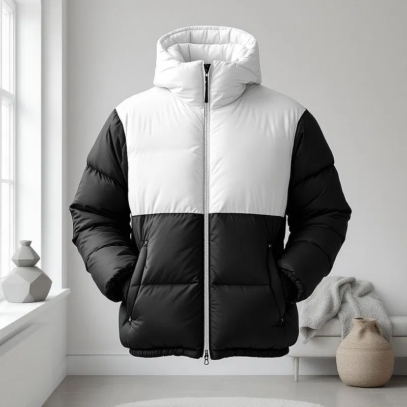 Minimal black and white puffer jacket