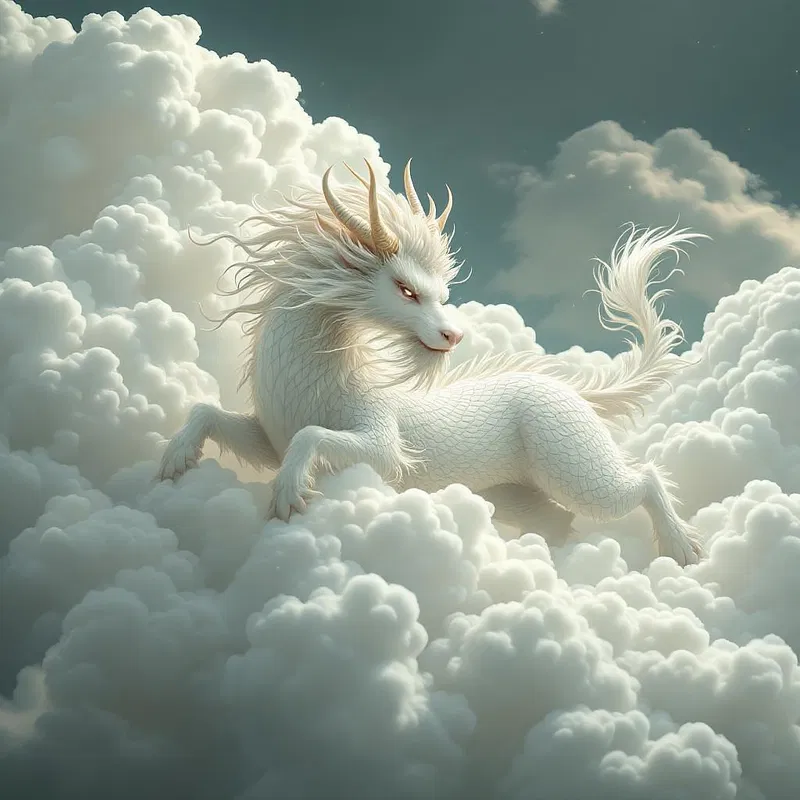 A majestic qilin stepping gracefully on clouds.