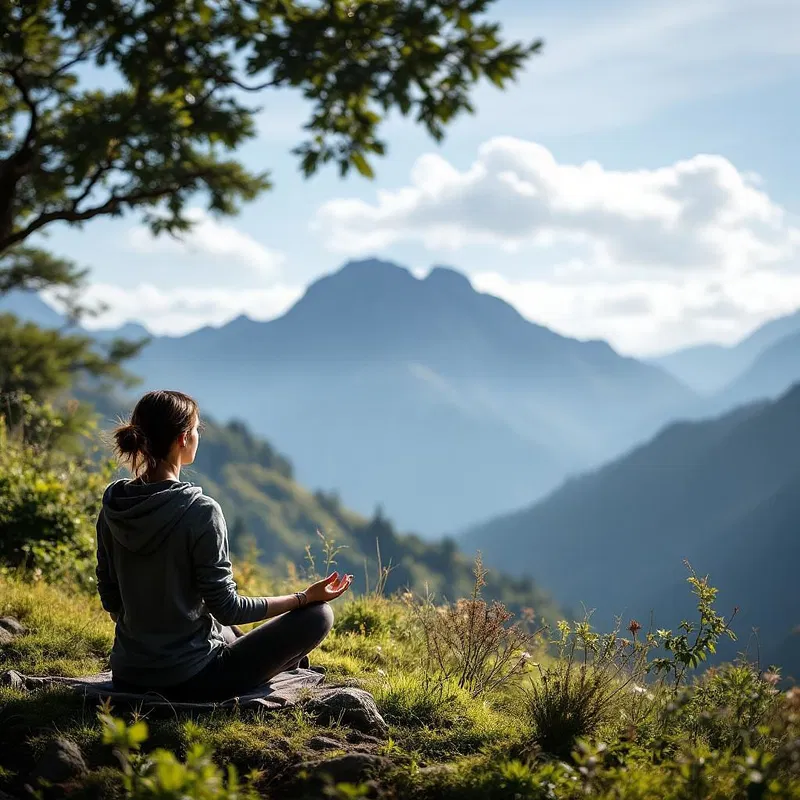 Digital nomad practicing yoga at a remote retreat