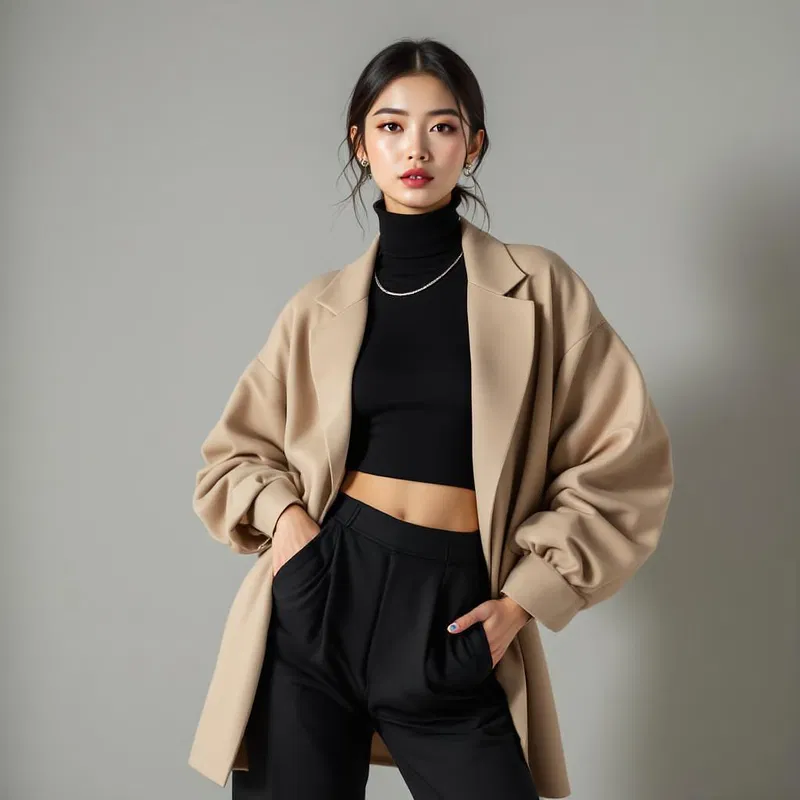 Fashion-forward Asian woman in a chic outfit