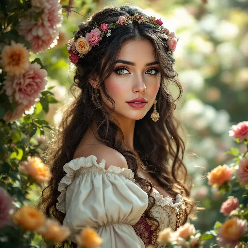 Romantic renaissance woman in garden