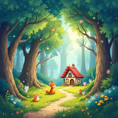 Magical forest scene for a children's book