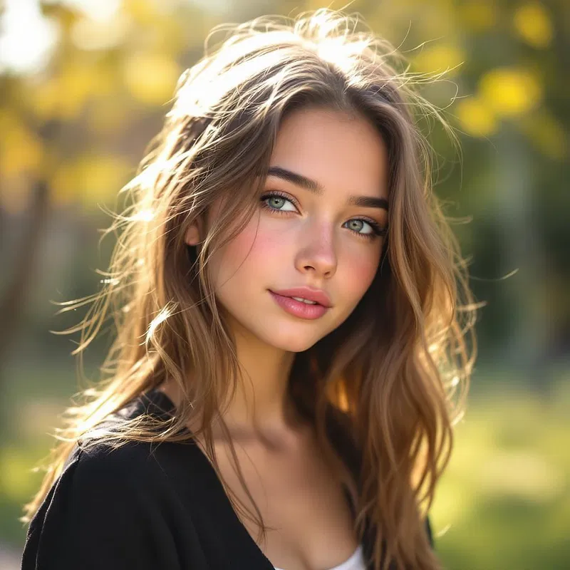 AI headshot of a teenage girl outdoors.