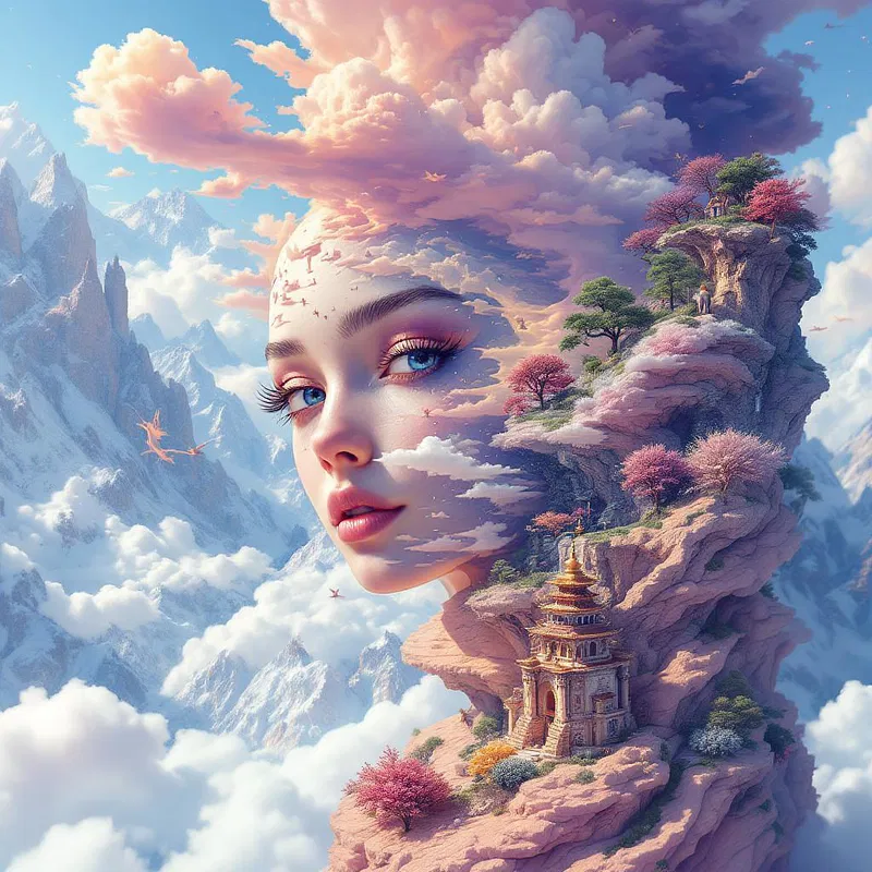 AI-generated selfie merging reality with fantasy landscapes.